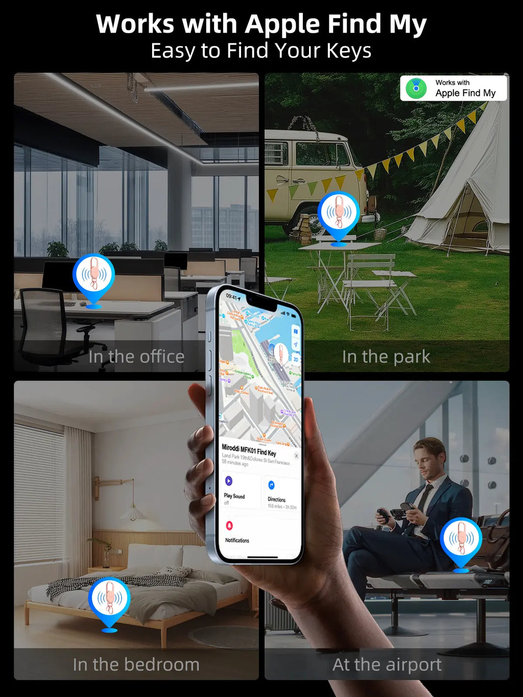Keychain with Apple Find My(Ios Only), Key Finder Built-In Anti-Loss Tracker, Heavy Duty Key Holder, Premium Stainless Steel Keychain Carabiner Car Key Chains with GPS Global Locator Tracking Waterproof