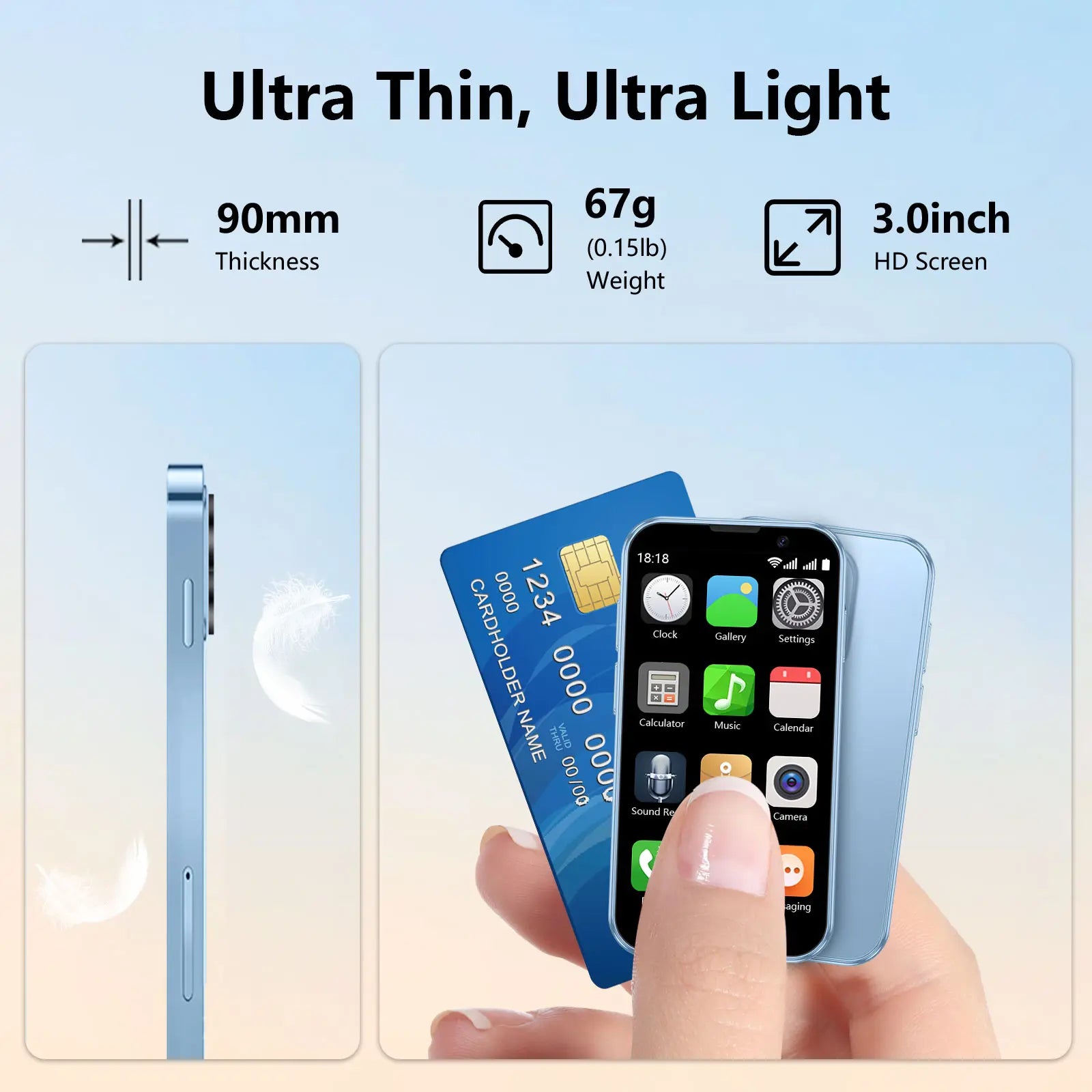 BLKE Mini Phone 3.0 Inch HD Touchscreen Kids' Toy Cellphone GPS Portable Lightweight Android Android System 3MP+5MP Dual Camera Setup Perfect Gift for Kids Learning Notes to Use 5V/1A Adapters Only 2.4Ghz Wifi Supported, No SIM Support