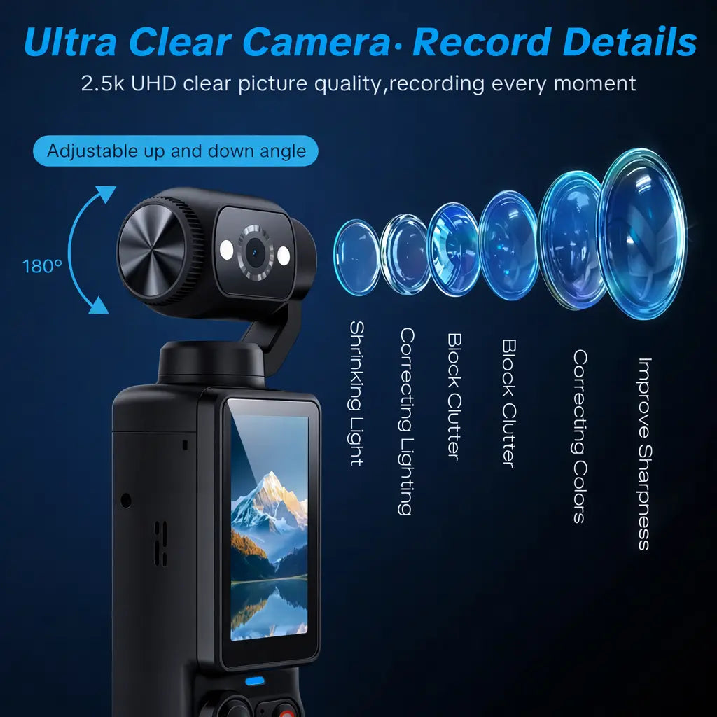 Portable Ultra HD Video Recorder with 180° Rotating Lens, Handheld Stabilizer Pocket Camera, Full Body Camera for Vlogging, Travel & Daily Life Recording, USB Rechargeable, Black, Vlogging Camera, Modern Gadget, Durable Construction, Camcorder Tiktokshops