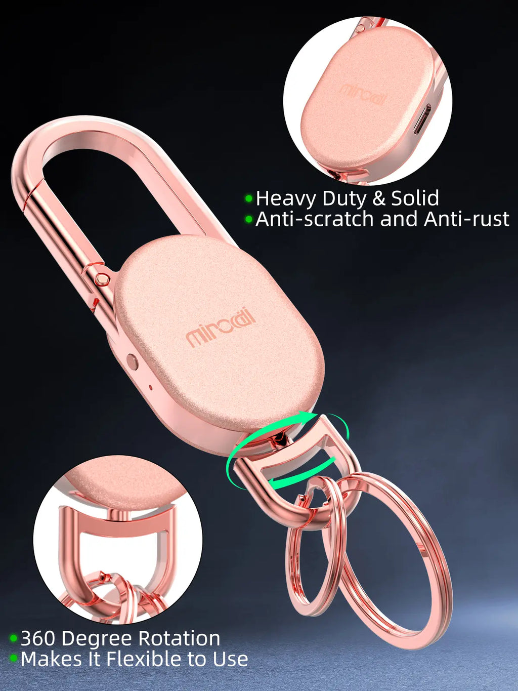 Keychain with Apple Find My(Ios Only), Key Finder Built-In Anti-Loss Tracker, Heavy Duty Key Holder, Premium Stainless Steel Keychain Carabiner Car Key Chains with GPS Global Locator Tracking Waterproof