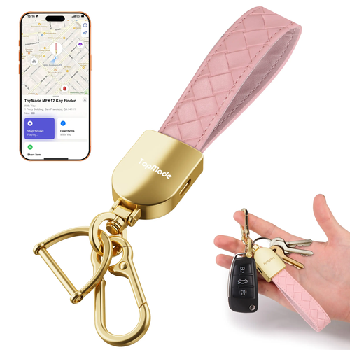 Keychain Tracker, Works with Apple Find My, Premium Handmade Knit Leather Car Key Chains for Women & Men, Smart Tracker Tag, Anti-Lost Key Finder, Universal Key Fob Holder, IP67 Waterproof