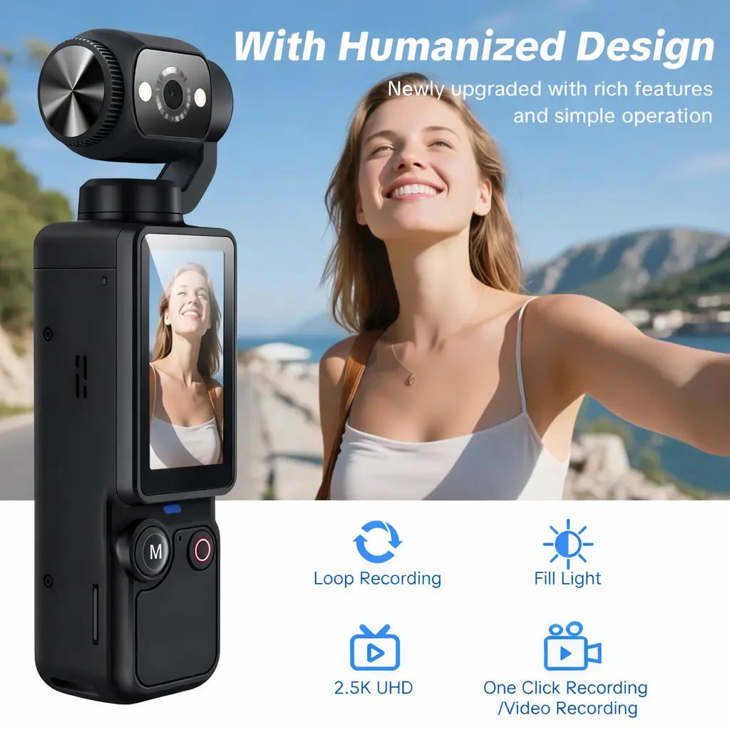Portable Ultra HD Video Recorder with 180° Rotating Lens, Handheld Stabilizer Pocket Camera, Full Body Camera for Vlogging, Travel & Daily Life Recording, USB Rechargeable, Black, Vlogging Camera, Modern Gadget, Durable Construction, Camcorder Tiktokshops